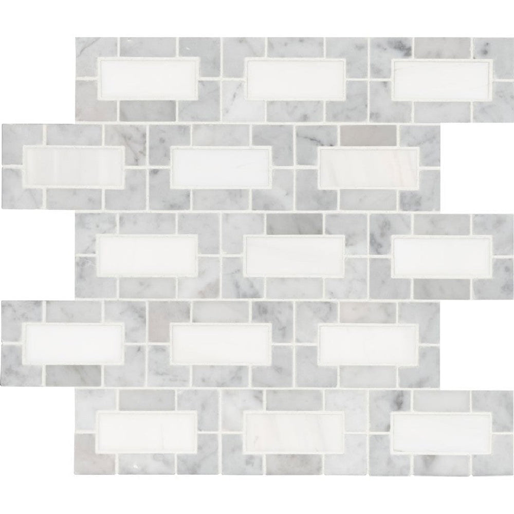 MS International 12" x 12" Bianco Dolomite Polished Deco Marble Mosaic