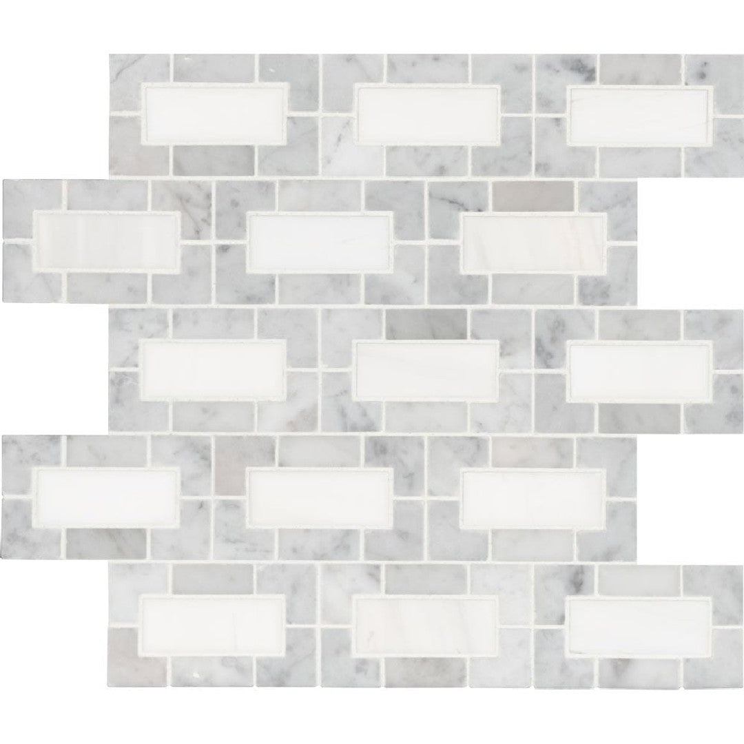 MS International 12" x 12" Bianco Dolomite Polished Deco Marble Mosaic
