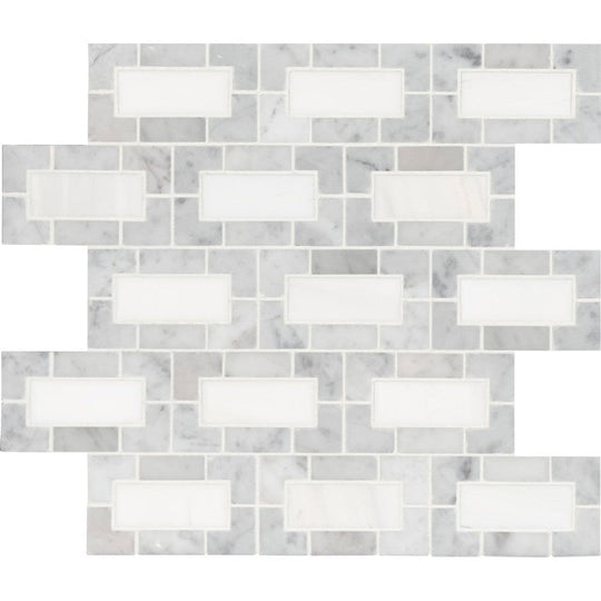 MS International 12" x 12" Bianco Dolomite Polished Deco Marble Mosaic