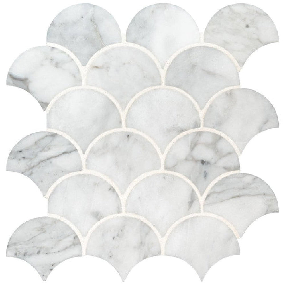 MS International 10.43" x 12.8" Calacatta Blanco Polished Fan Scallop Marble Mosaic