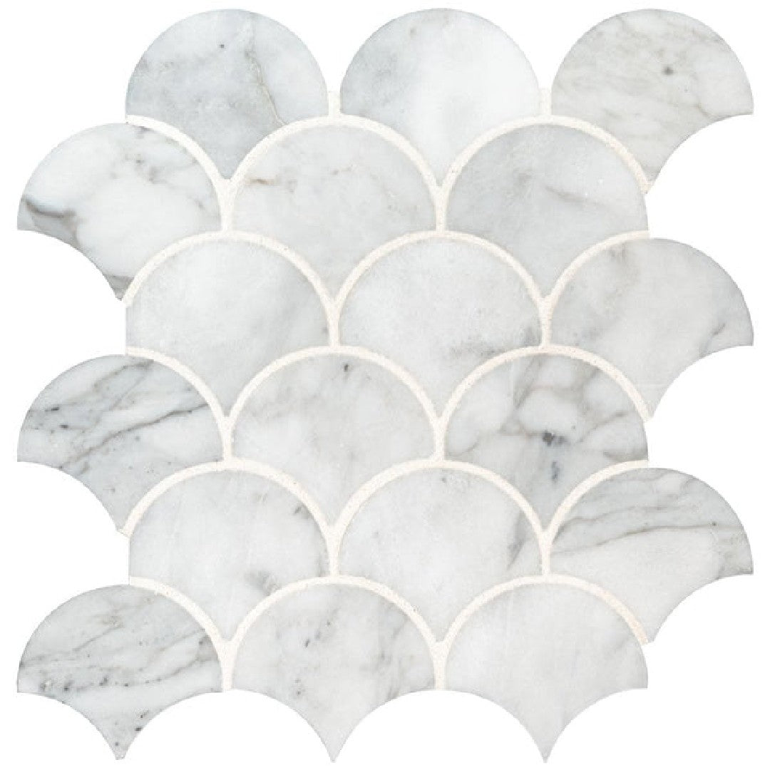 MS International 10.43" x 12.8" Calacatta Blanco Polished Fan Scallop Marble Mosaic