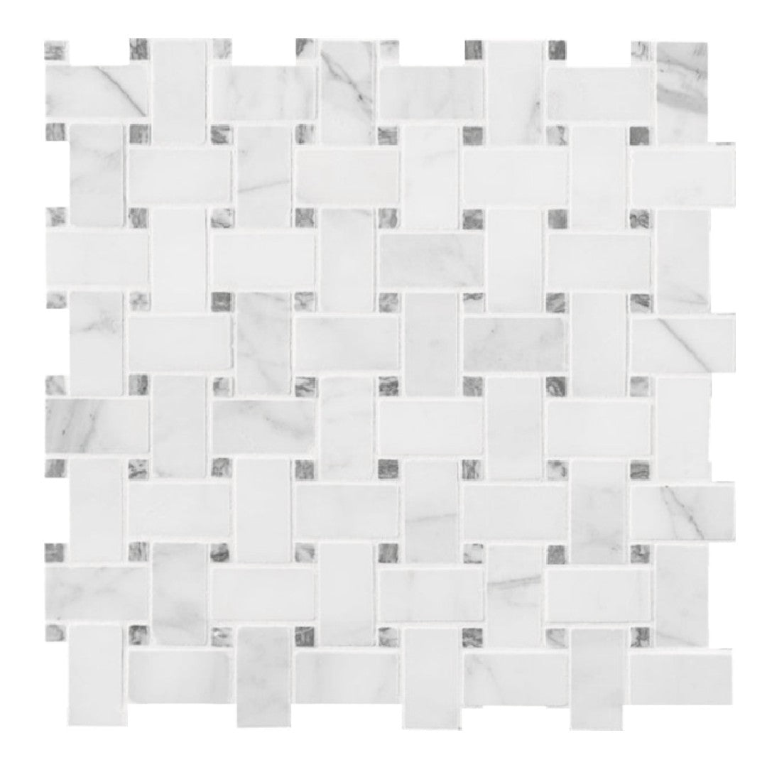 MS International 12" x 12" Calacatta Cressa Honed Basketweave Marble Mosaic