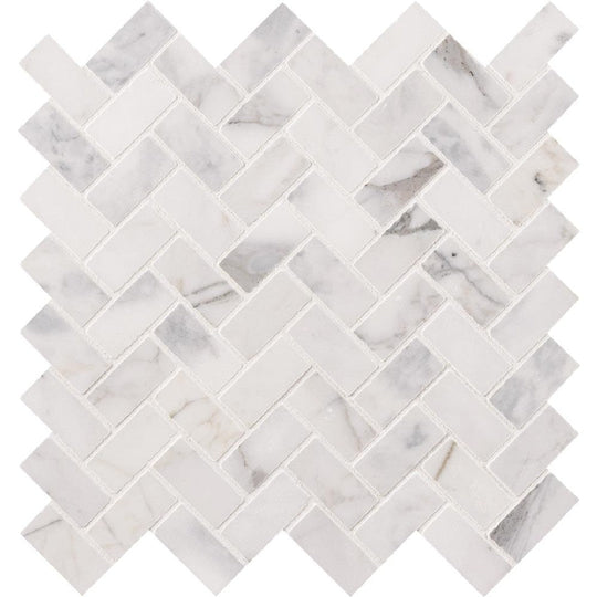 MS International 12" x 12" Calacatta Cressa Honed Herringbone Marble Mosaic