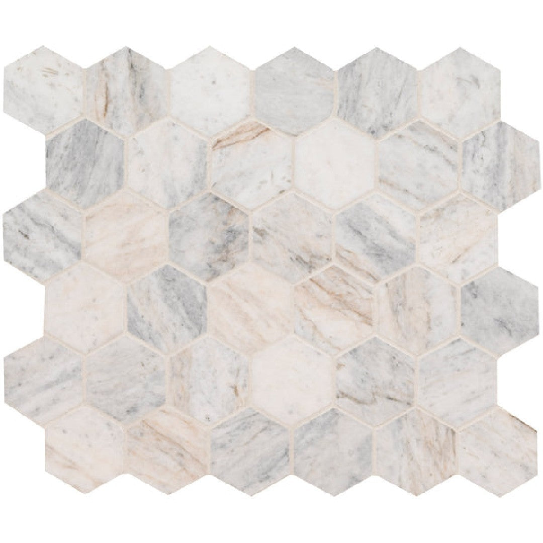 MS International 11.75" x 12" Capri Blue Marble 2" Hexagon Mosaic