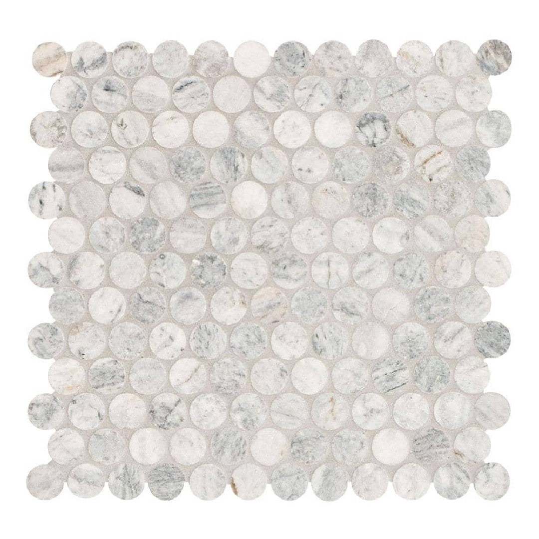 MS International 11.7" x 12.44" Capri Blue Round Marble Mosaic