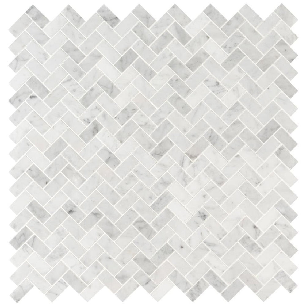 MS International 12" x 12" Carrara White Honed Herringbone Marble Mosaic