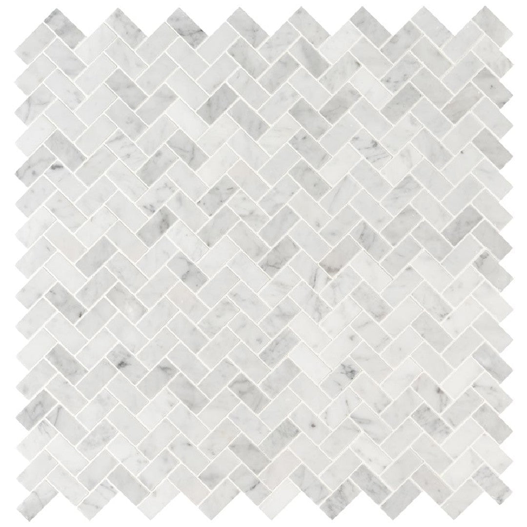 MS International 12" x 12" Carrara White Honed Herringbone Marble Mosaic