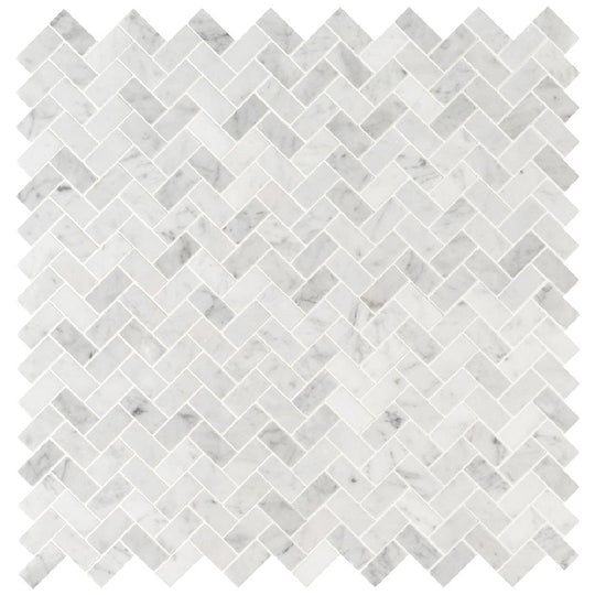MS International 12" x 12" Carrara White Honed Herringbone Marble Mosaic