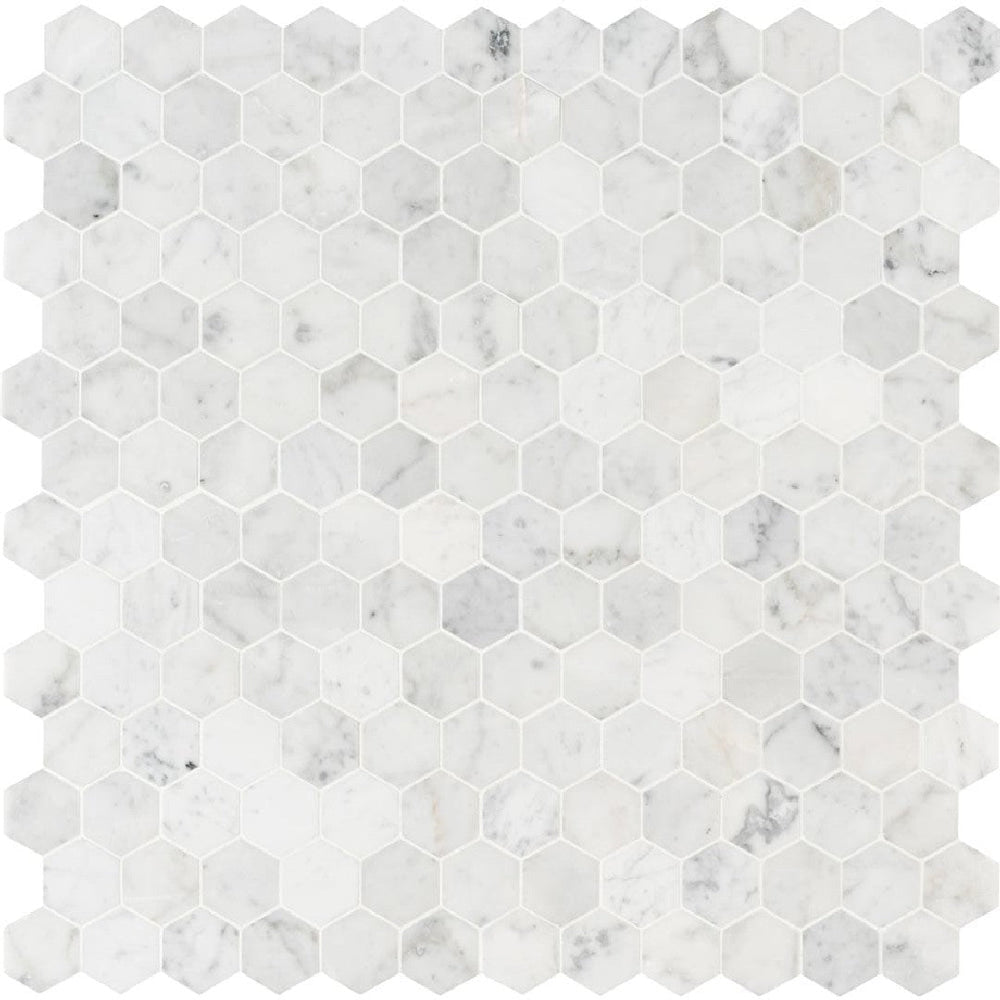 MS International 12" x 12" Carrara White Honed Hexagon 2" Marble Mosaic