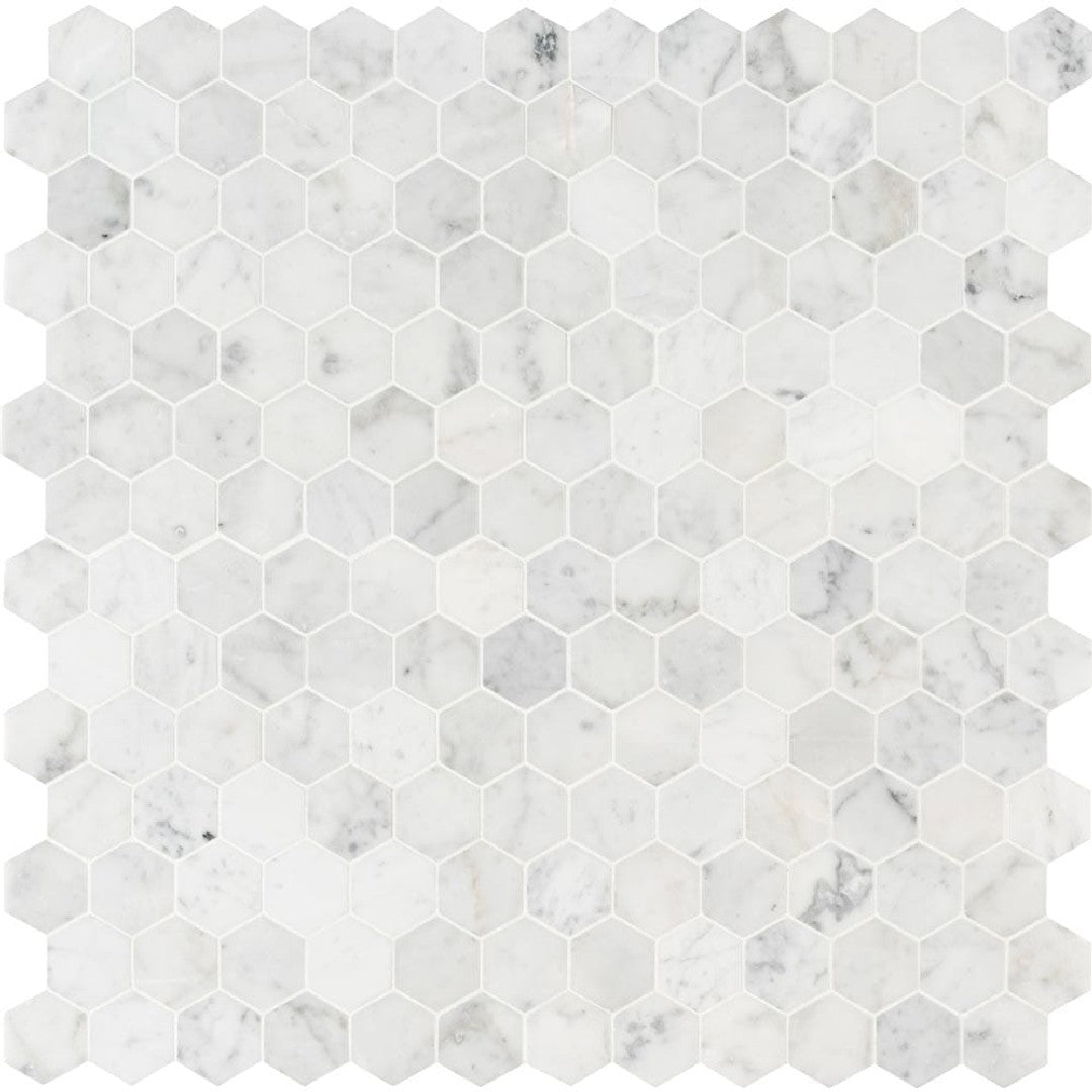 MS International 12" x 12" Carrara White Honed Hexagon 2" Marble Mosaic