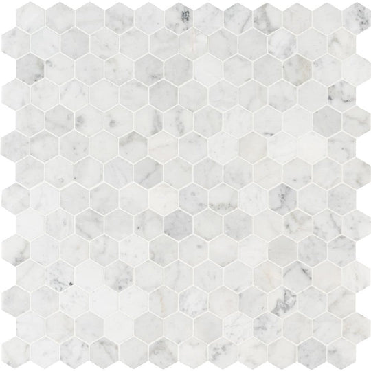 MS International 12" x 12" Carrara White Honed Hexagon 2" Marble Mosaic