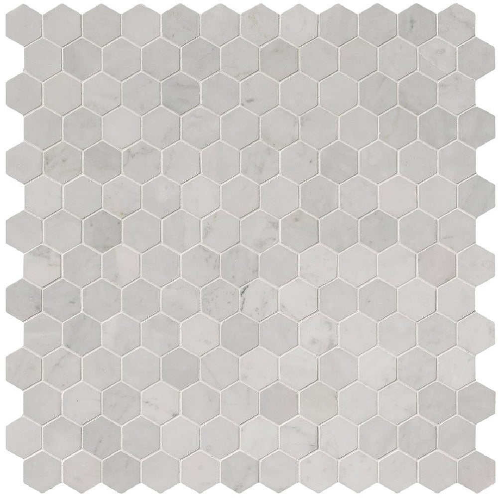 MS International 12" x 12" Carrara White Polished Hexagon 2" Marble Mosaic