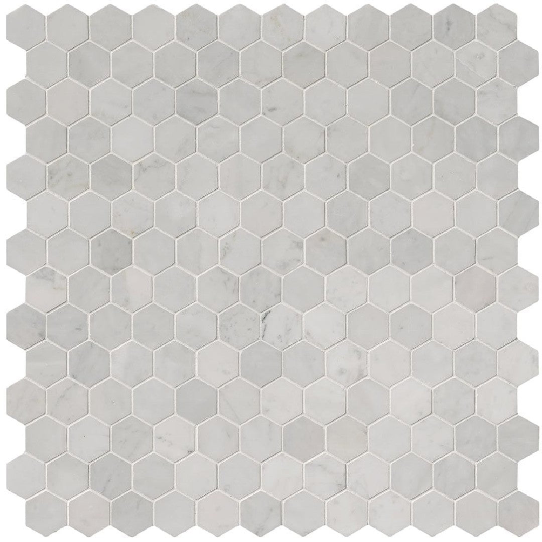 MS International 12" x 12" Carrara White Polished Hexagon 2" Marble Mosaic