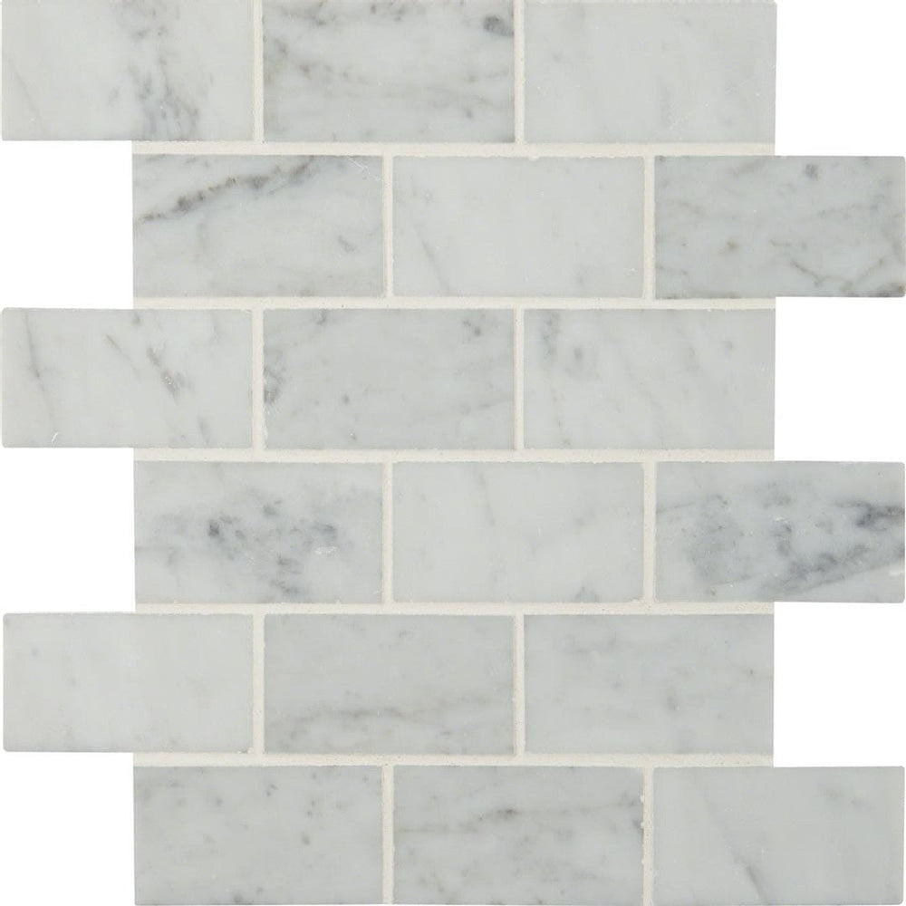 MS International 12" x 12" Carrara White Polished Brick Marble Mosaic