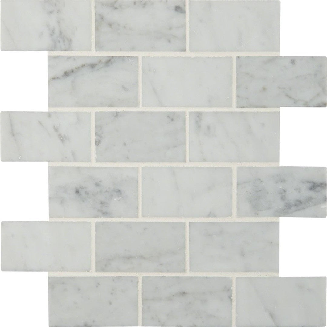 MS International 12" x 12" Carrara White Polished Brick Marble Mosaic