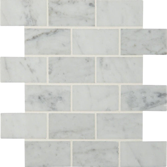 MS International 12" x 12" Carrara White Polished Brick Marble Mosaic