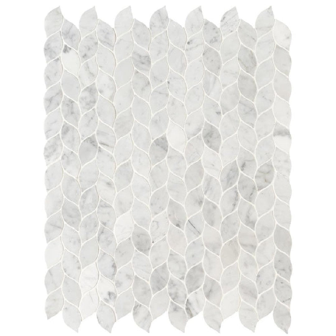 MS International 12" x 12" Carrara White Honed Leaf Marble Mosaic