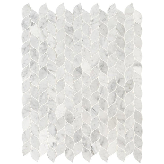 MS International 12" x 12" Carrara White Honed Leaf Marble Mosaic