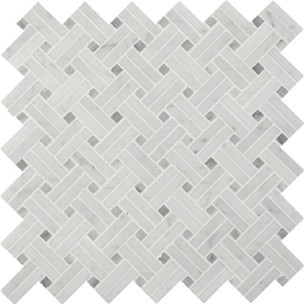 MS International 12" x 12" Carrara White Polished Basketweave Marble Mosaic