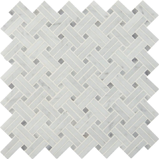 MS International 12" x 12" Carrara White Polished Basketweave Marble Mosaic
