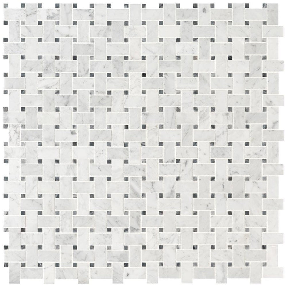 MS International 12" x 12" Carrara White Honed Basketweave Marble Mosaic