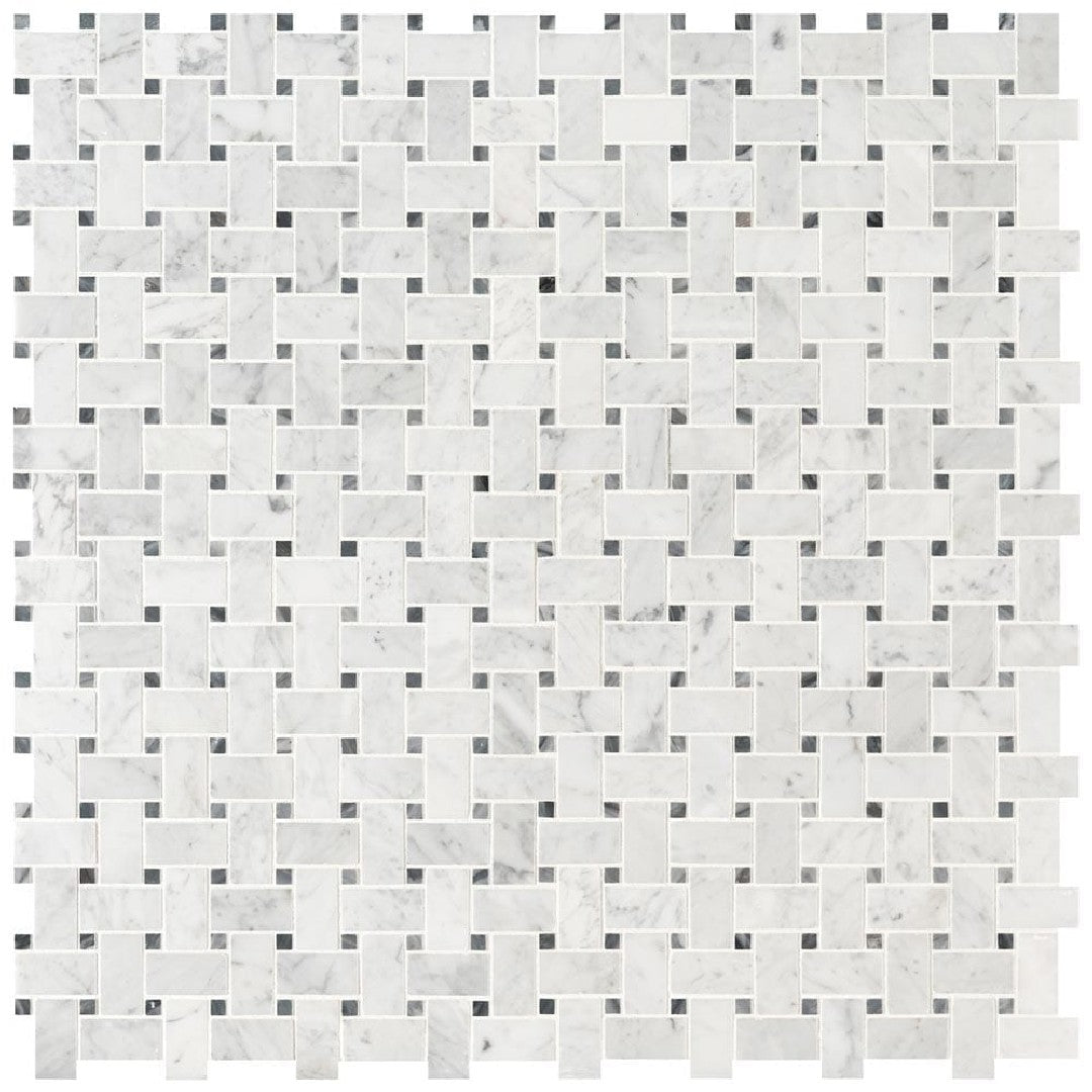 MS International 12" x 12" Carrara White Honed Basketweave Marble Mosaic