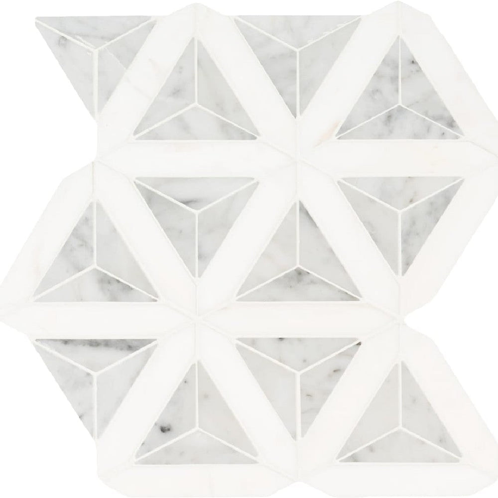 MS International 12" x 12" Carrara White Polished Faceted Marble Mosaic