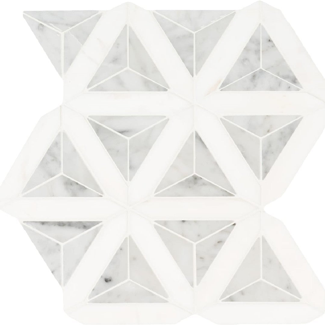 MS International 12" x 12" Carrara White Polished Faceted Marble Mosaic