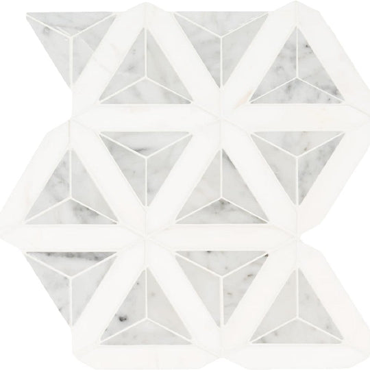 MS International 12" x 12" Carrara White Polished Faceted Marble Mosaic