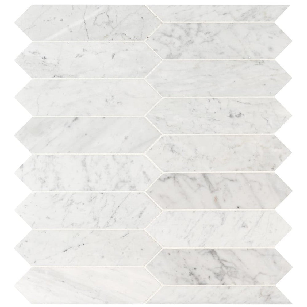 MS International 10.63" x 12" Carrara White Honed Picket Fence Marble Mosaic