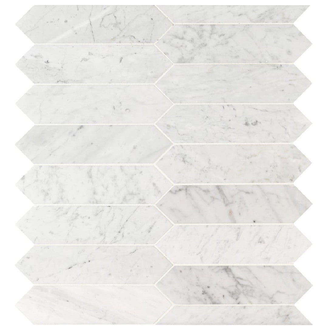 MS International 10.63" x 12" Carrara White Honed Picket Fence Marble Mosaic