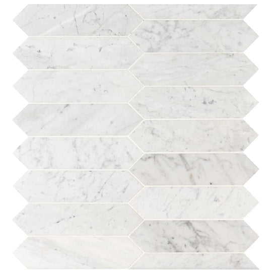 MS International 10.63" x 12" Carrara White Honed Picket Fence Marble Mosaic