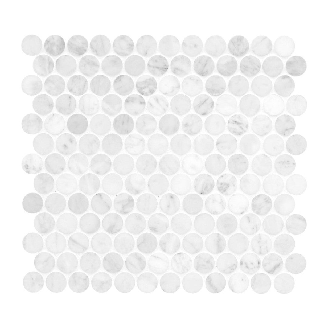 MS International 11.7" x 12.44" Carrara White Honed Round Pattern Marble Mosaic