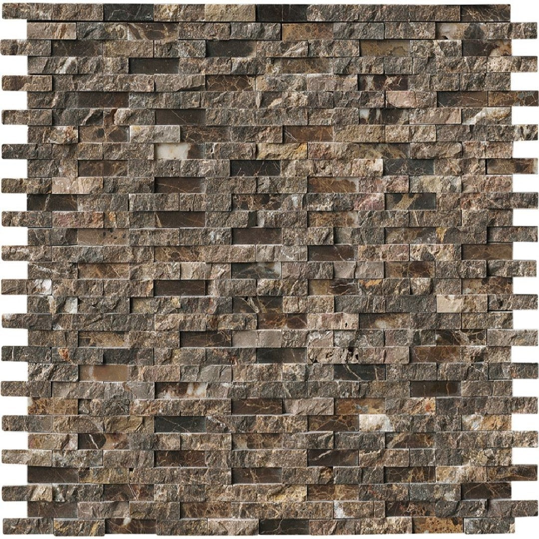 MS International 12" x 12" Emperador Dark Polished Splitface Marble Mosaic