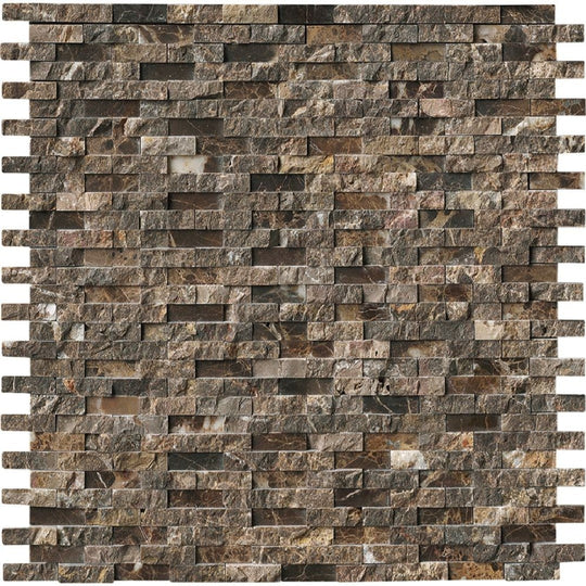 MS International 12" x 12" Emperador Dark Polished Splitface Marble Mosaic