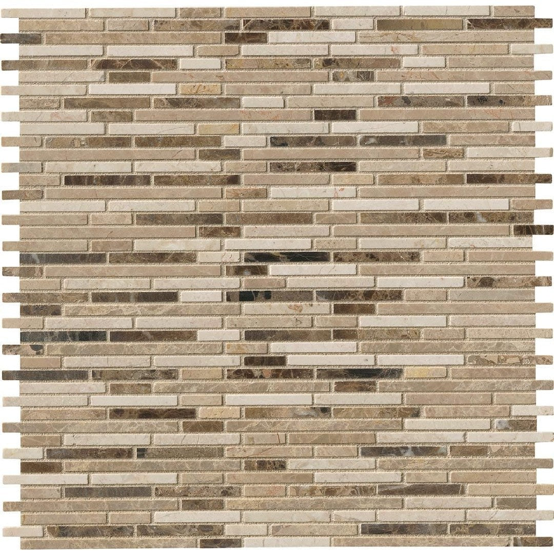 MS International 12" x 12" Emperador Blend Honed Bamboo Sticks Marble Mosaic