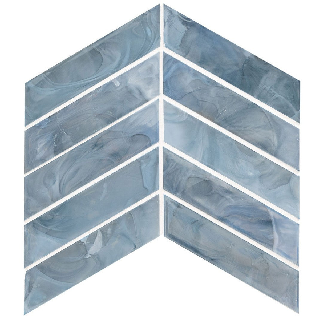 MS International 11.85" x 9.95" Blue Shimmer Glossy Chevron Glass Mosaic