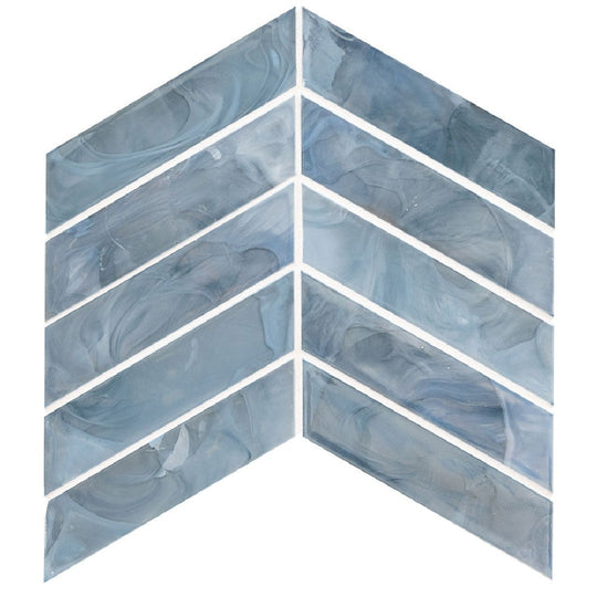 MS International 11.85" x 9.95" Blue Shimmer Glossy Chevron Glass Mosaic