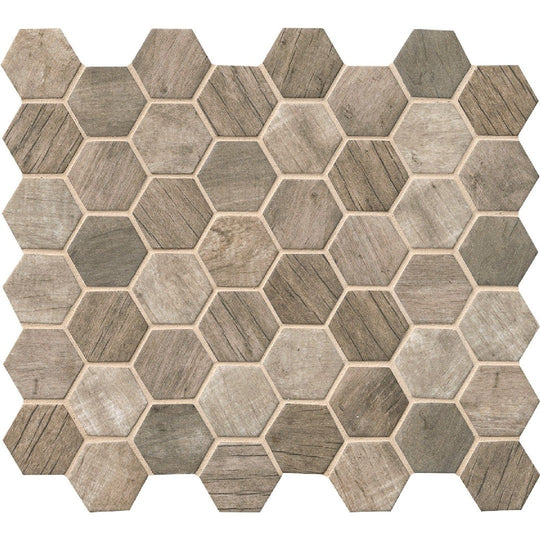 MS International 11.9" x 11.9" Driftwood Matte 2" Hexagon Glass Mosaic