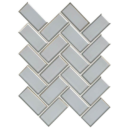 MS International 11.08" x 13.86" Ice Bevel Glossy Herringbone Glass Mosaic