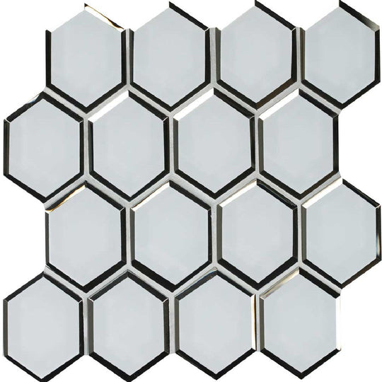 MS International 11" x 12" Ice Bevel Glass 3" Hexagon Mosaic