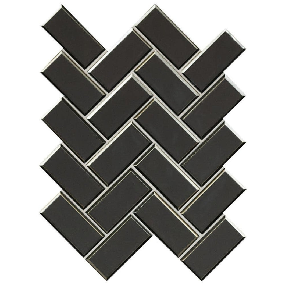 MS International 11.08" x 13.86" Metallic Gray Glossy Herringbone Glass Mosaic