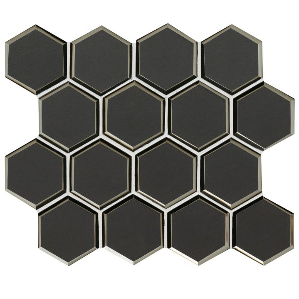 MS International 11" x 12" Metallic Gray Beveled Glass 3" Hexagon Mosaic