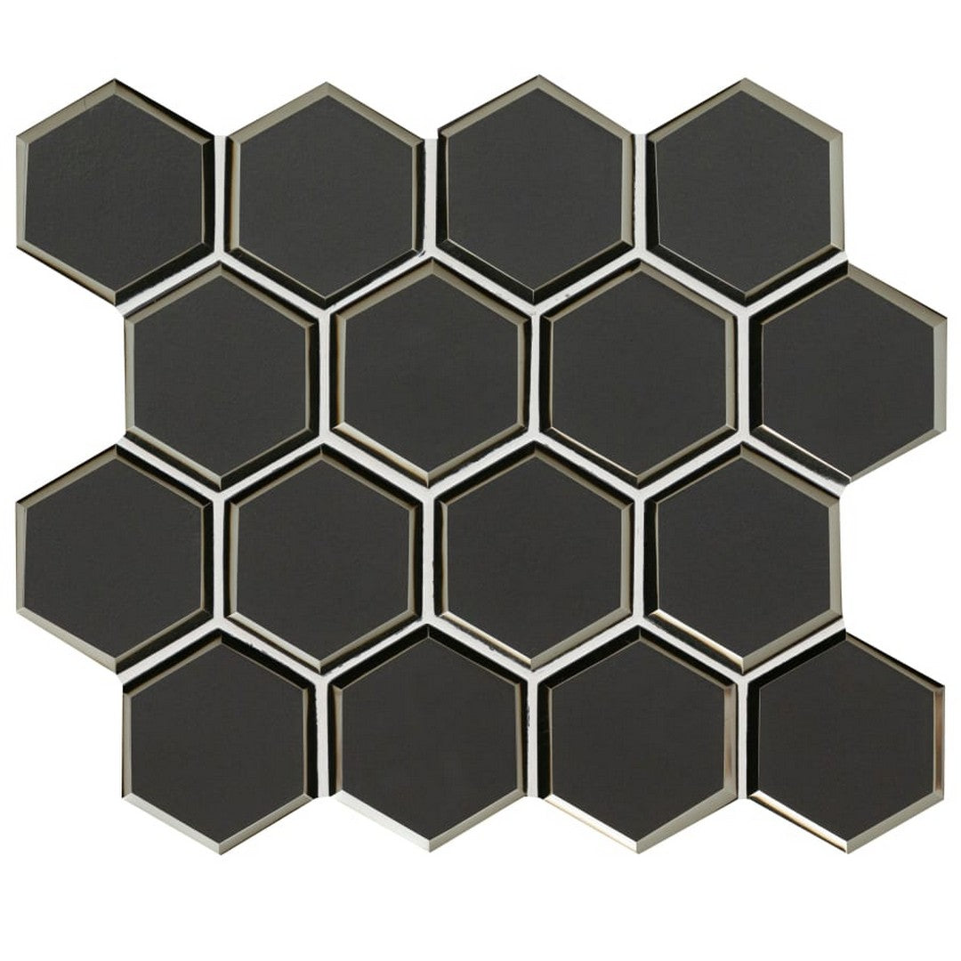 MS International 11" x 12" Metallic Gray Beveled Glass 3" Hexagon Mosaic