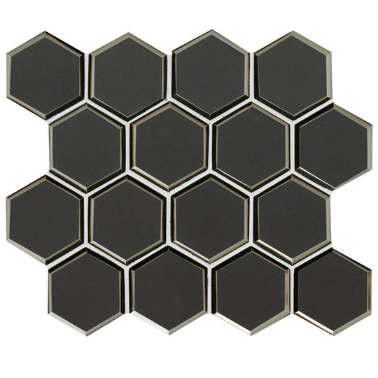 MS International 11" x 12" Metallic Gray Beveled Glass 3" Hexagon Mosaic