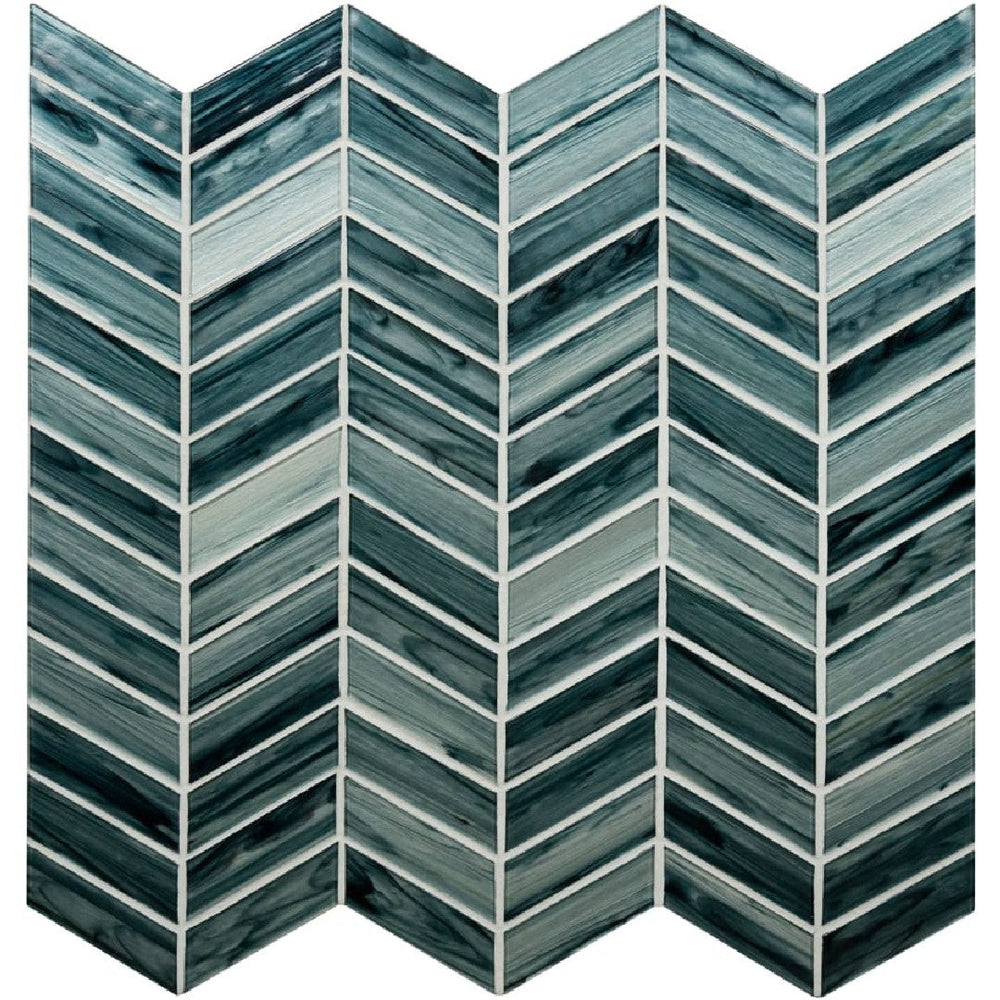 MS International 10.24" x 11.34" Midnight Chevron Glass Mosaic
