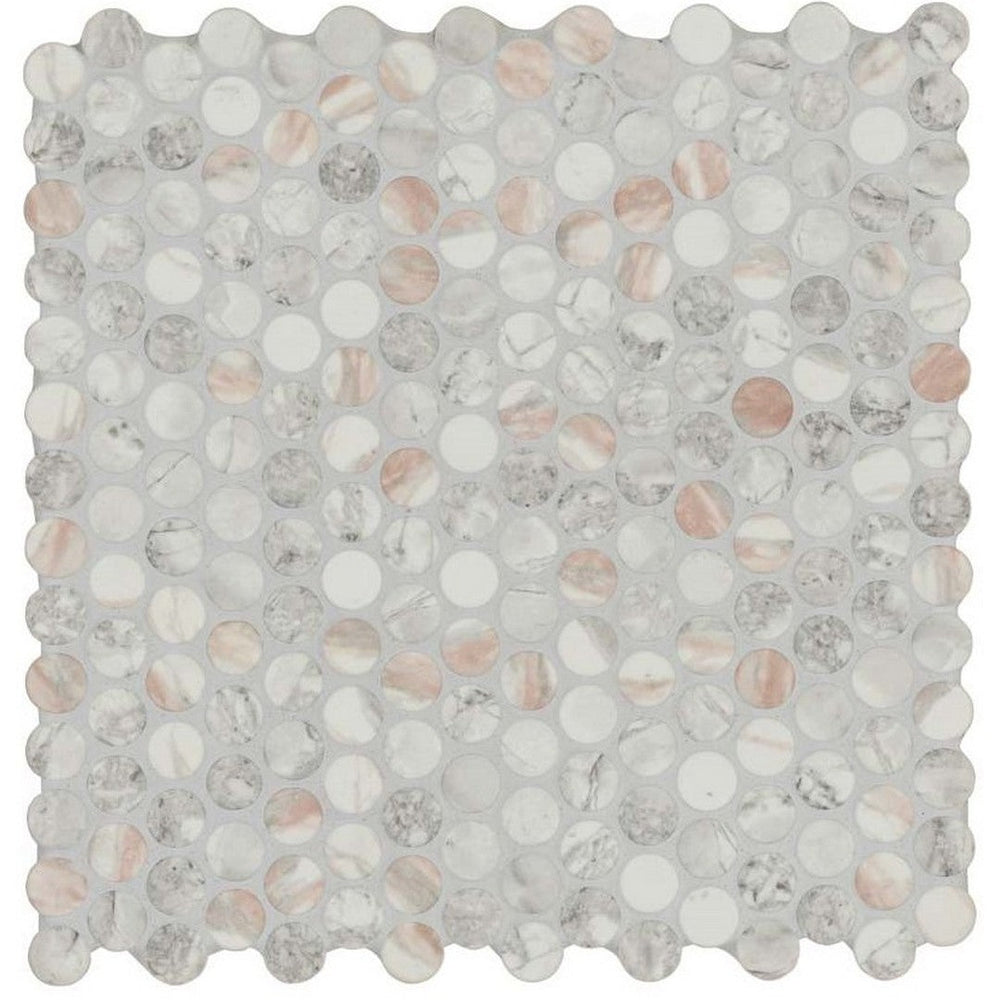 MS International 12" x 12" Briar Rosa Matte Penny Round Glass Mosaic