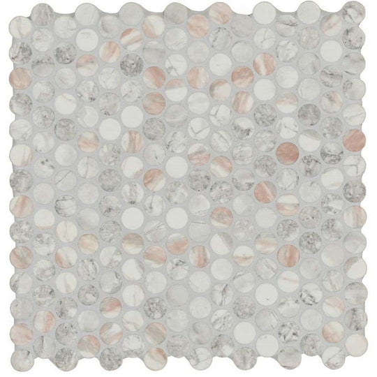 MS International 12" x 12" Briar Rosa Matte Penny Round Glass Mosaic