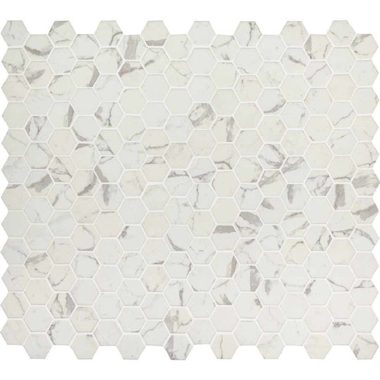 MS International 11.9" x 11.9" Statuario Celano Hexagon 2" Glass Mosaic
