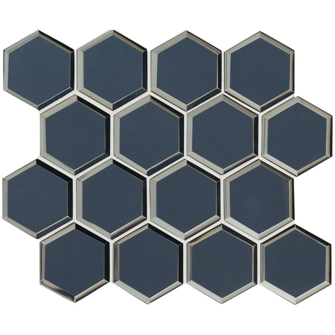 MS International 11" x 12" Vague Blue Glass 3" Hexagon Mosaic